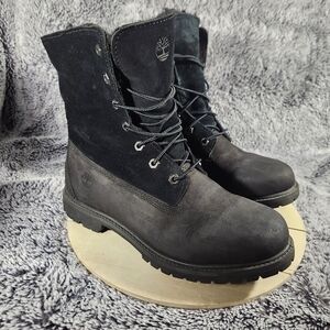 Timberland Authentics Teddy Fleece Fold Down Boots Black Nubuck WP Women's 8.5